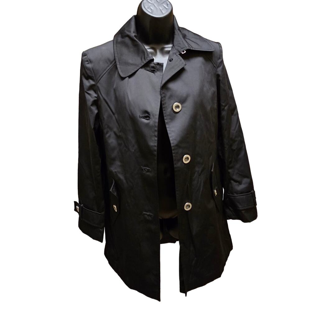 Anne Klein Black Lightweight Button Front Trench Coat